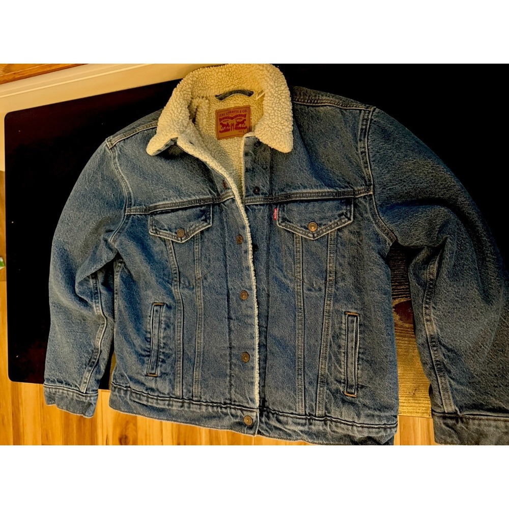 Levi's Sherpa Lined Denim Trucker Jacket Men's L Blue Jean Fleece Lining CLEAN